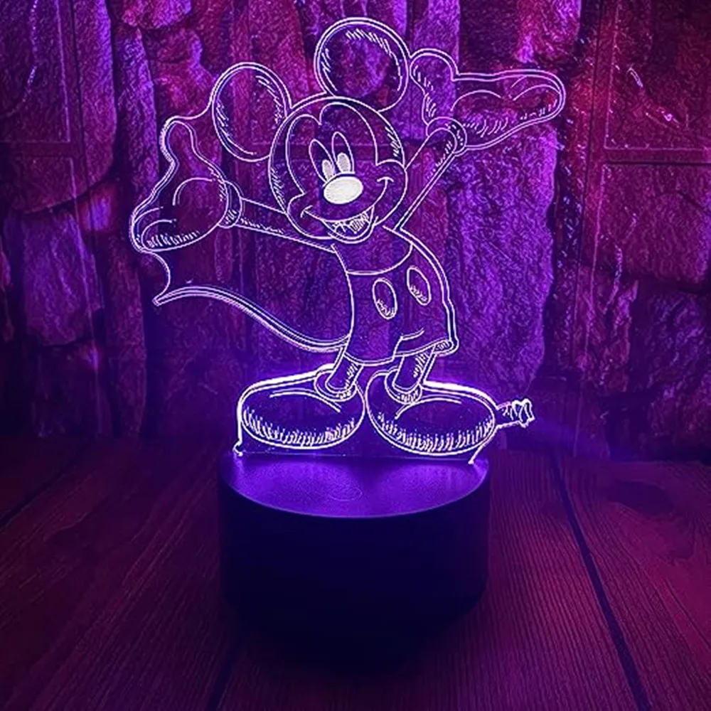 Disney Cartoon 3D Night Light Minnie Mickey Mouse Acrylic Touch 3D illusion Lamp Bedroom Decorative Table Lamp Child Toys Gifts