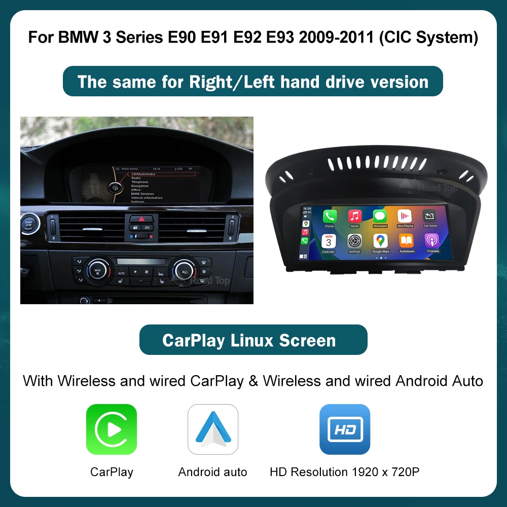8,8'' Draadloze CarPlay Android Auto voor BMW Serie 3 5 E60 E61 E90 E91 E92 E93 CCC CIC Systeem Multimedia Display Scherm