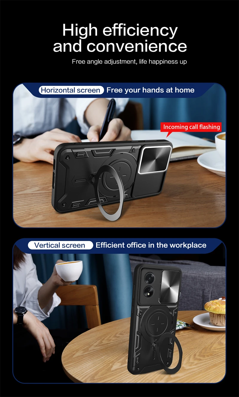 For Oppo A38 4G Case Armor Slide Lens Protect Phone Case For OppoA38 Orro Appo A 38 38A CPH2579 6.56" Car Holder Ring Back Cover image 5