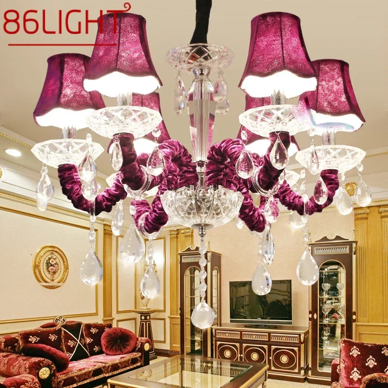 

86LIGHT European Crystal Pendent Lamp Purple Candle Lamp Luxury Art Living Room Restaurant BedroomVilla Hotel KTV Chandelier