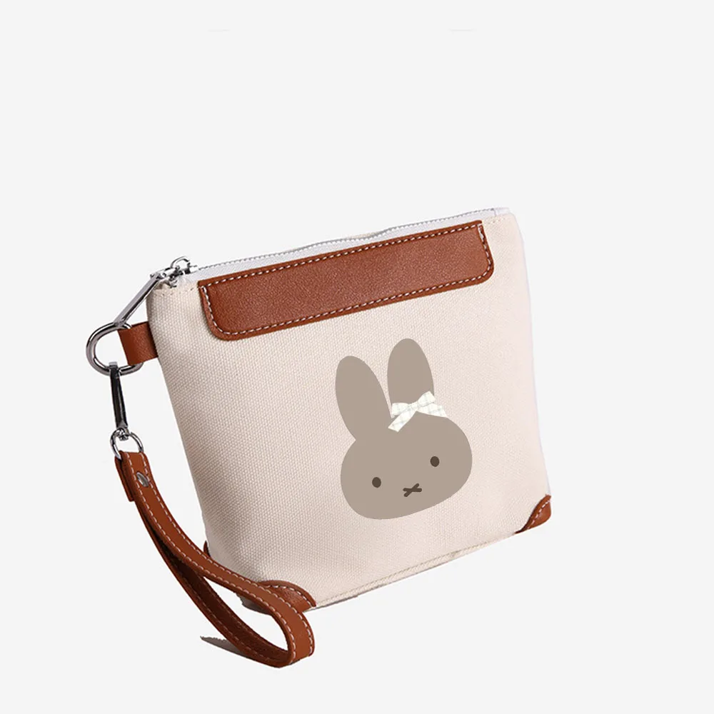 Miffy – trousse de maquillage de dessin animé, pochette en toile Beige avec motif de lapin, dragonne, sac à cosmétiques, sac de rangement Portable pour femmes
