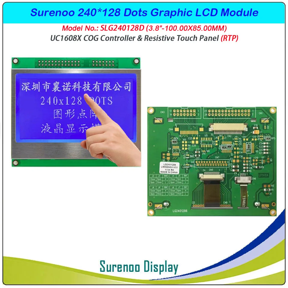 3.8 "240128 240*128 Grafis Serial SPI Paralel COG Matrix Modul LCD Tampilan Layar Build-In UC1608 controller