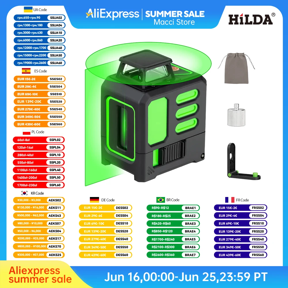 HILDA Green Cross Laser Level meter 360 Automatic Level meter Construction Tools and Equipment Optical Instruments