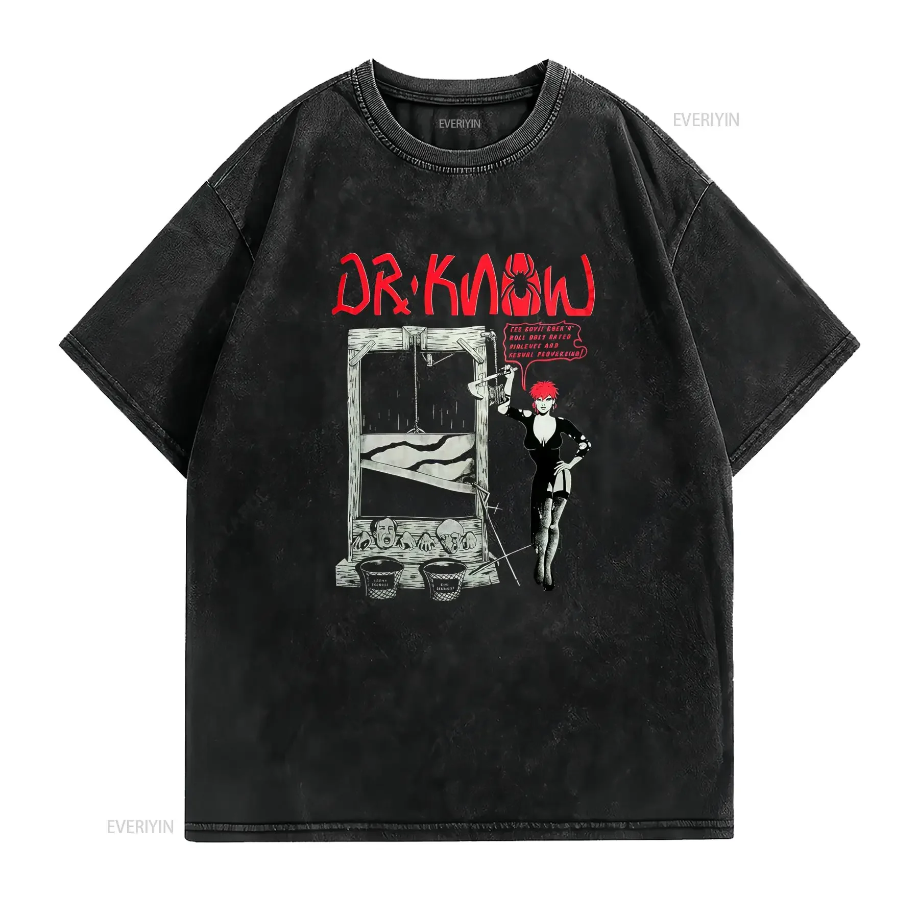 Vintage Punk Dr Know Guillotine Redhead Girl Print Streetwear Casual T Shirt vintage Washed streetwear homme Soft Comfortable