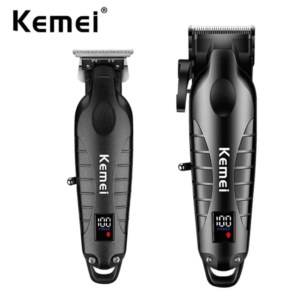 Kemei 2290 2293 Professional Cordless Hair Clipper Men Barber Fade Clipper and Zero Gapped Trimmer Set Electric Hair Cutting Kit