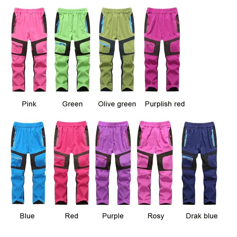 Hiking Travel Pants Summer Outing Children Patchwork Trousers  Boys Girls Sport Quick dry Prevent UV Pink Blue