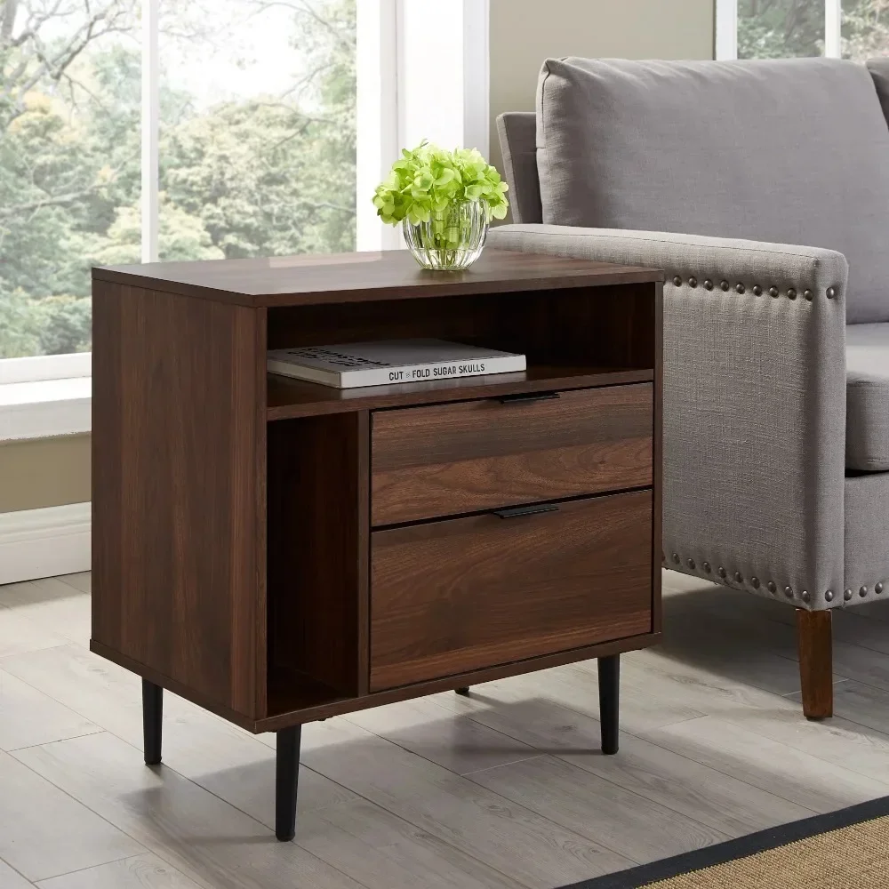 Conveniente Nightstand com Metal Slides, gavetas e prateleiras, Sturdy Nightstand