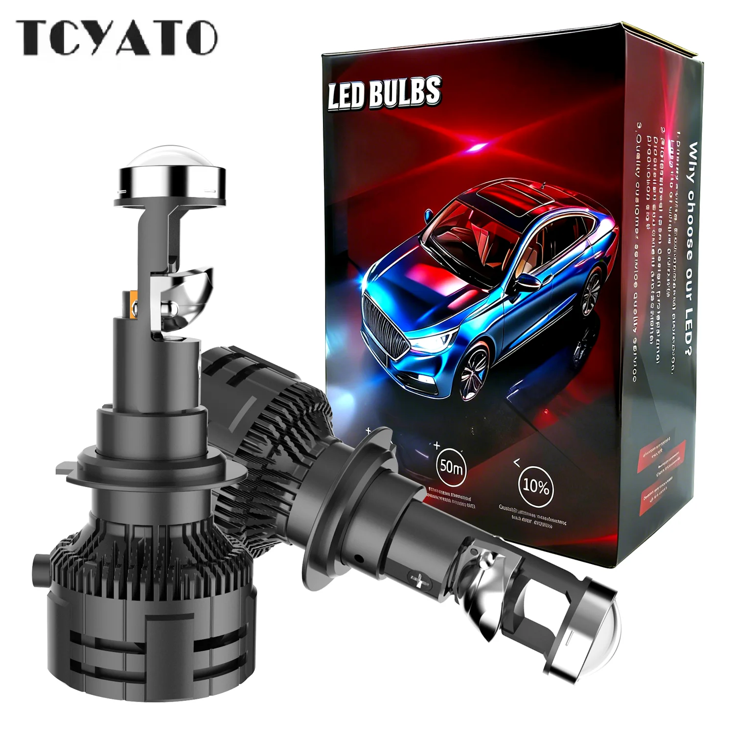 TCYATO A80SBlack car LED headlights H4H7H11 with integrated lenses for high and low beams, ultra-bright modified car