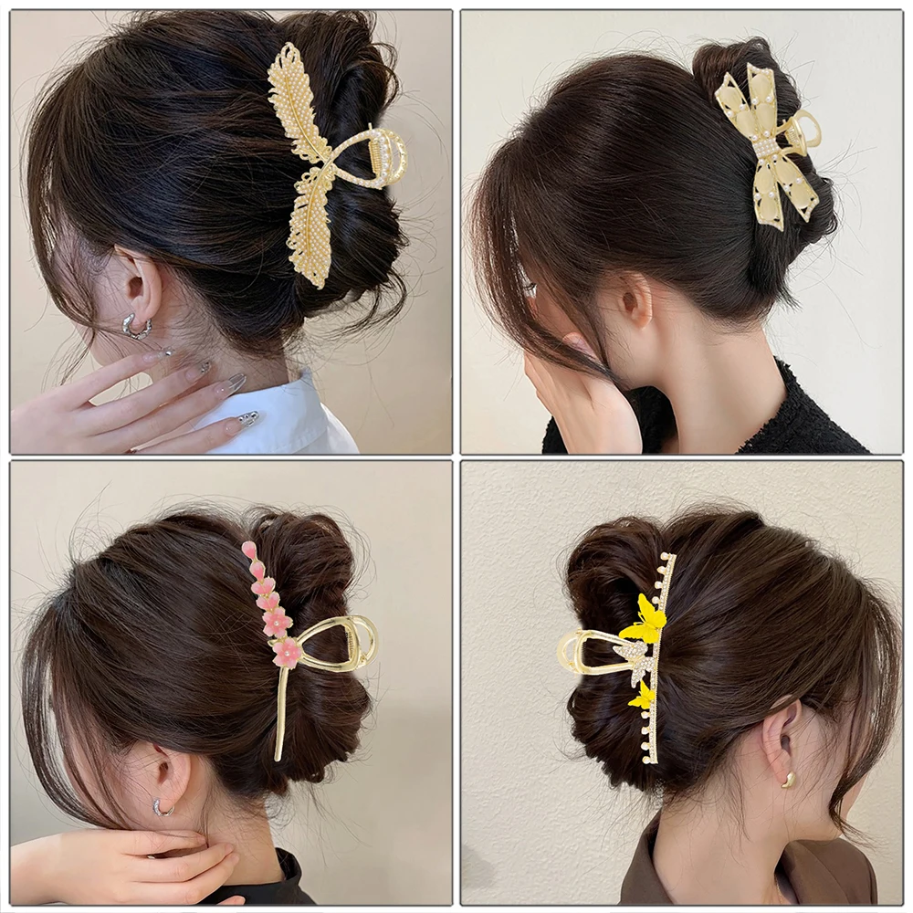 Haimeikang Lacquer Tulip Hair Claw Golden Luxury Headwear Hairpin For Women Sweet Ponytail Crabs Hair Clip Fashion Accessories