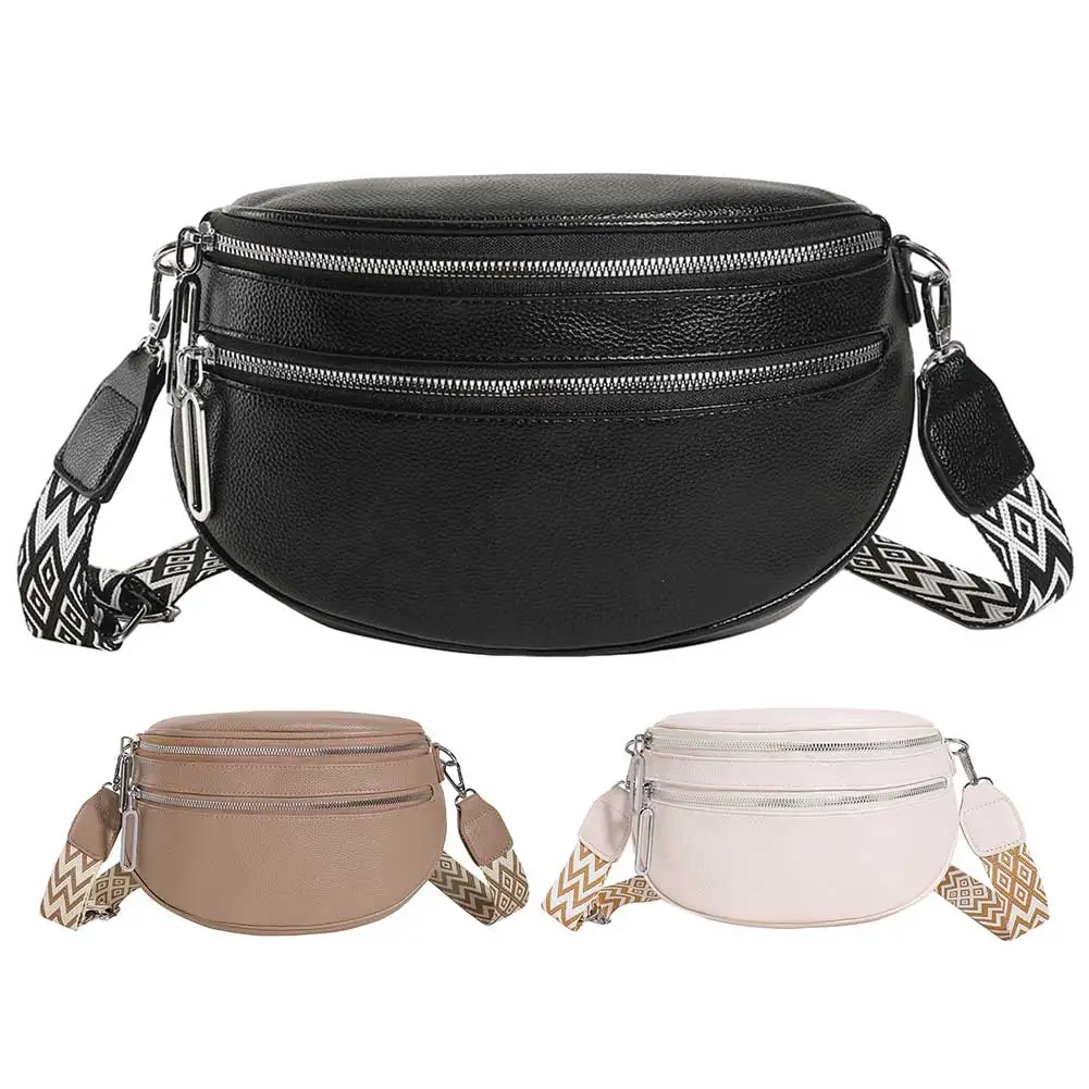 Women Stylish Crossbody Bag with Wide Strap Vintage Waist Pouch PU Leather Fashion Sling Bag Female Daily Dating Bag