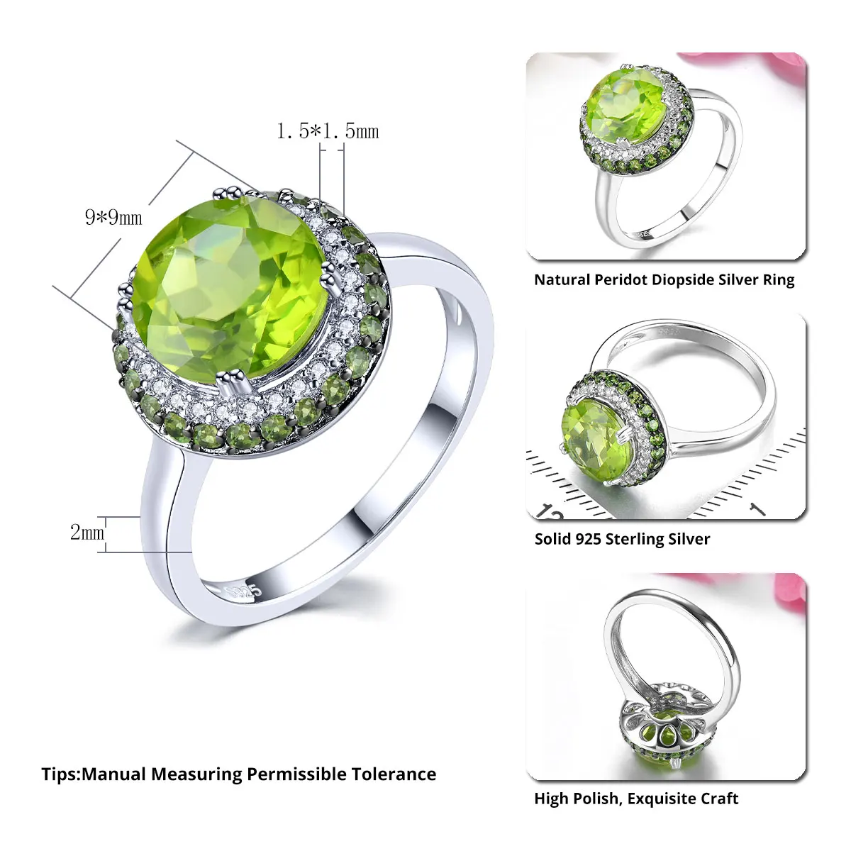 Imagem -02 - Peridoto 925 Anel de Prata Esterlina 28 Carats Pedra Preciosa Genuína Presente de Noivado Estilo Adorável Jóias Finas Natural