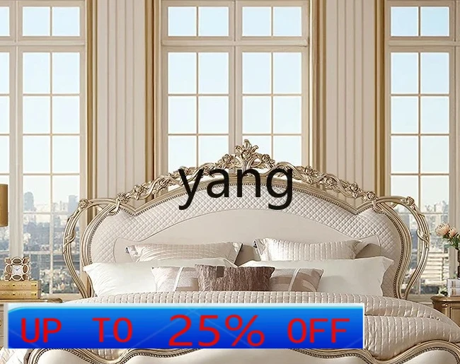 

LMM French light luxury court solid wood carving flower leather bed European retro master bedroom double bed