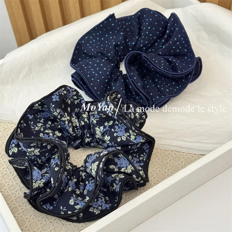 Korean Retro Polka Dot Floral Scrunchie for Women Niche Atmosphere Hair Tie Internet Celebrity Hair Rope Elegant Hair Flower