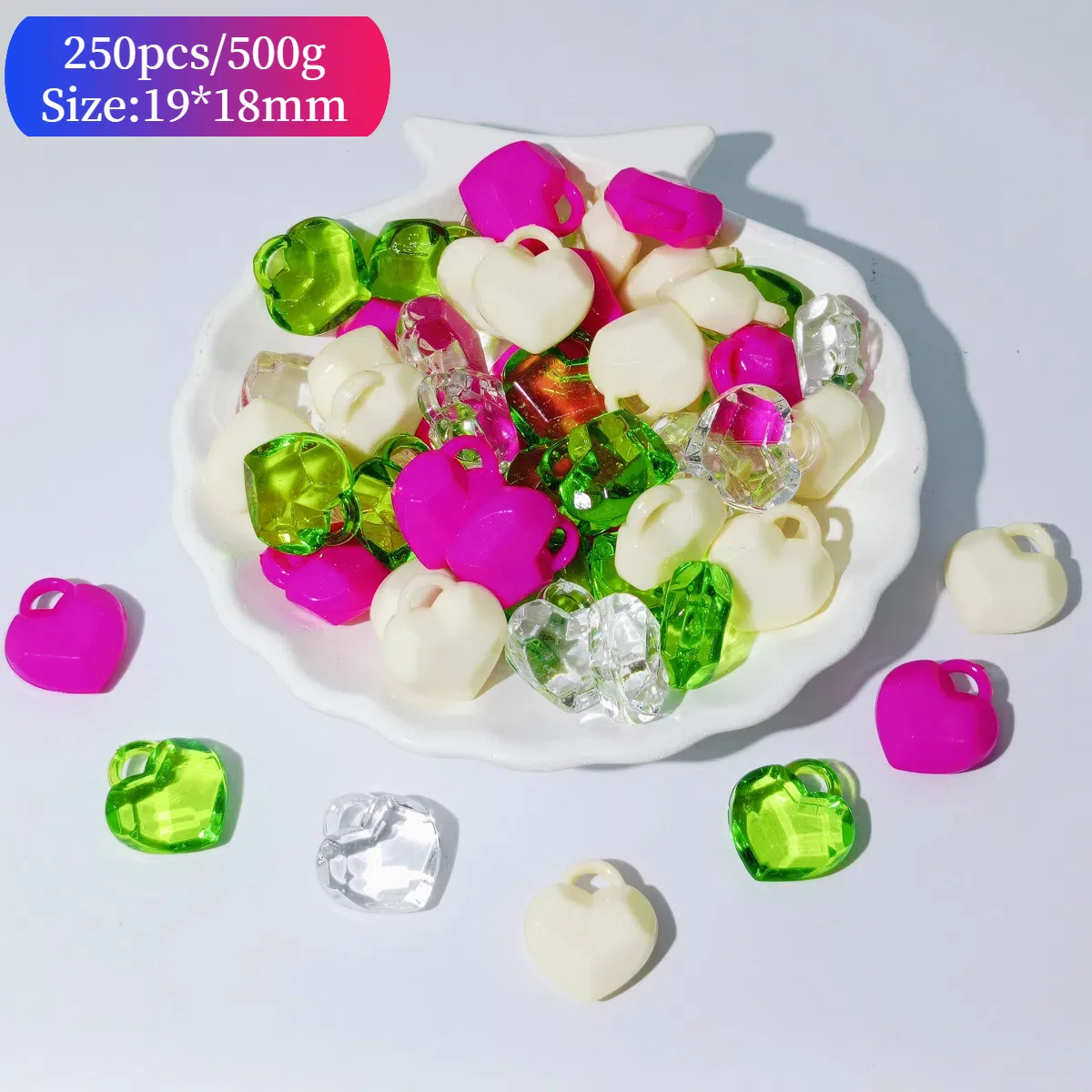 

250pcs/bag acrylic simple color hanging hole small heart scattered beads DIY mobile phone chain keychain accessories