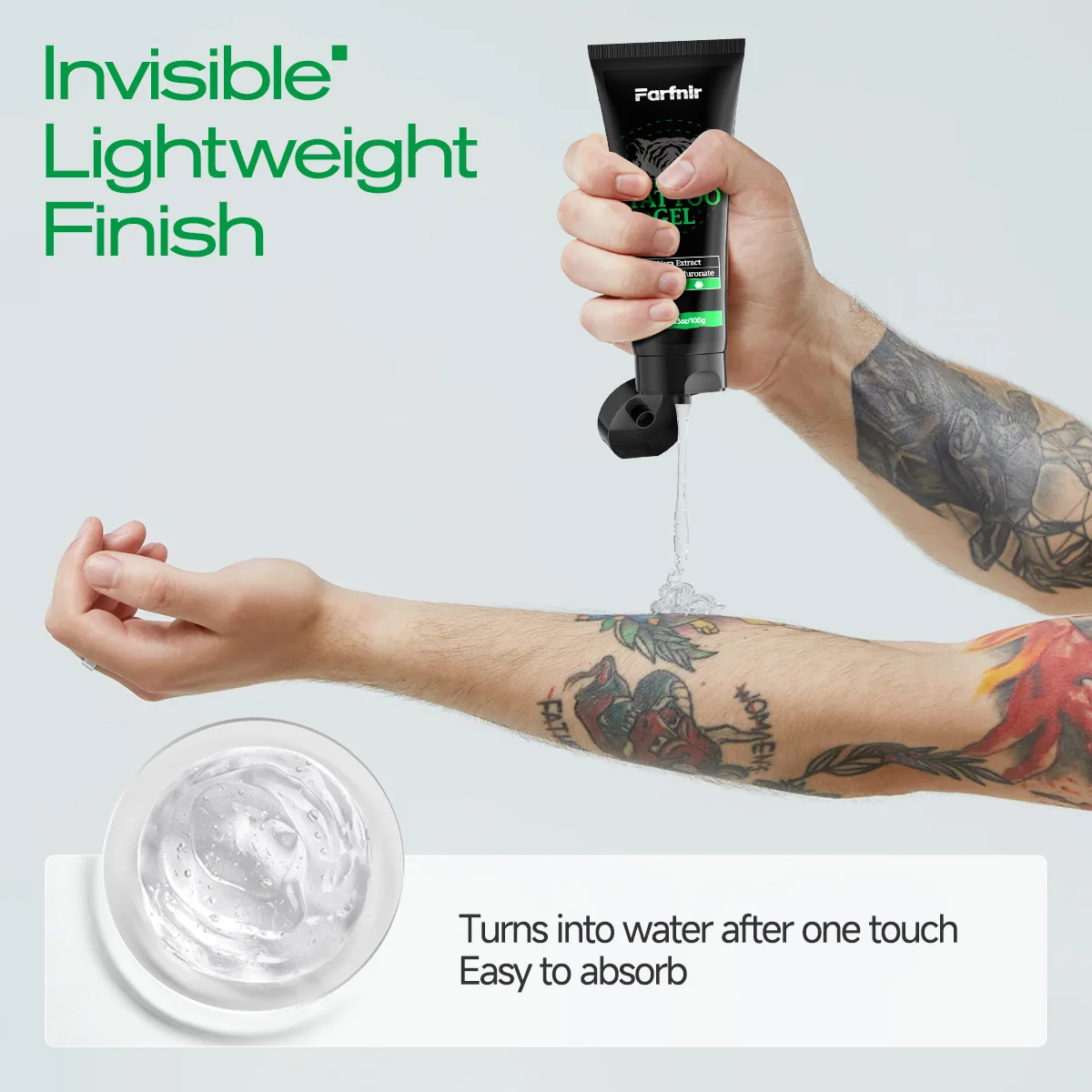 3.53 oz/100 g Tattoo Gel is suitable for deep moisturizing and care after tattooing, and for daily maintenance of tattoo color.