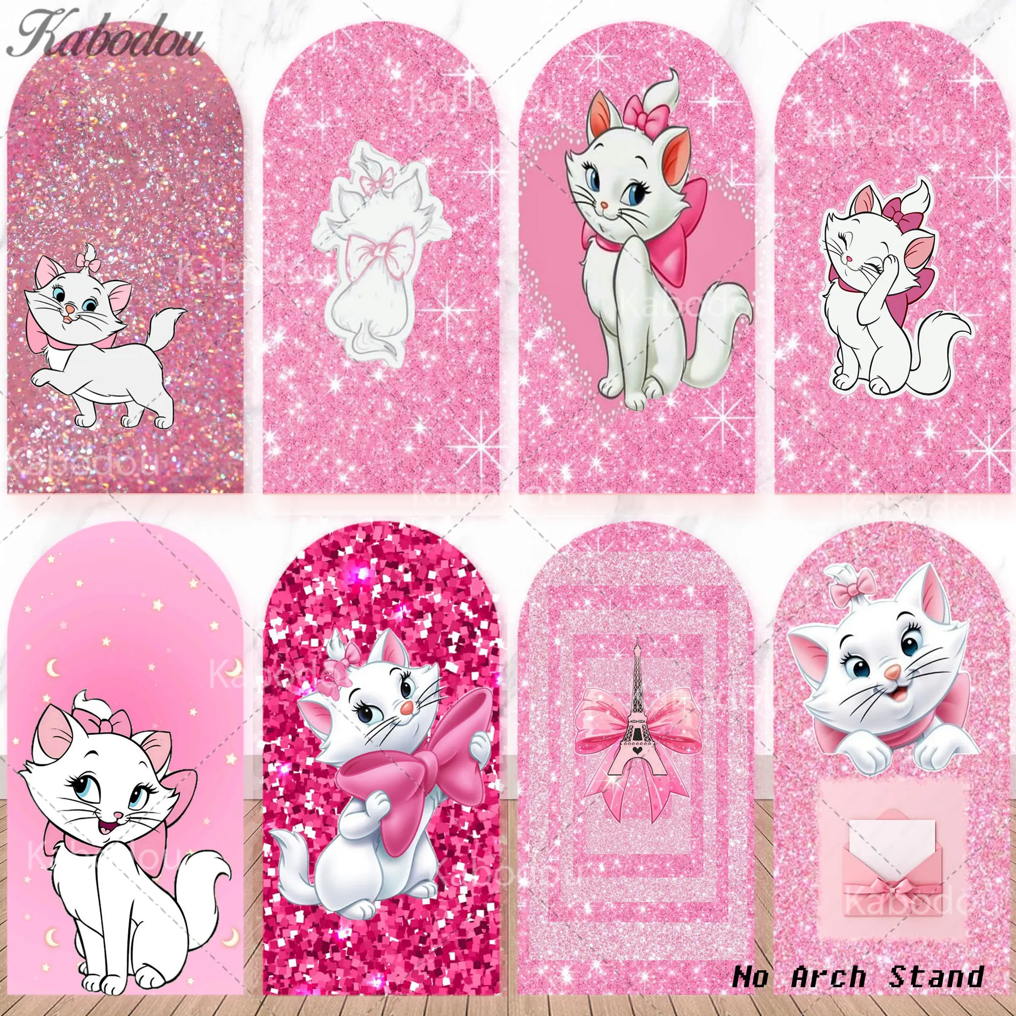 Arch Marie Cat Backdrop Cover Kids Girls Birthday Party Decoration Cute Baby Shower Background Elastic Fabric Photography Poster