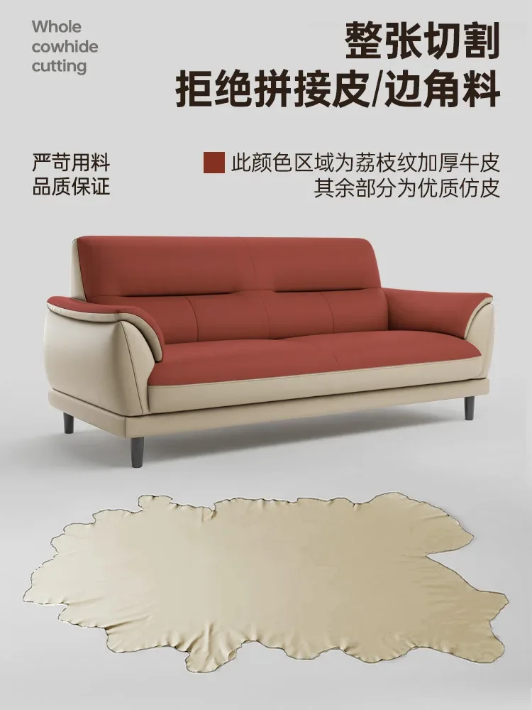 Nordic simple double leather small apartment sofa living room three-person first layer leather art living room sofa