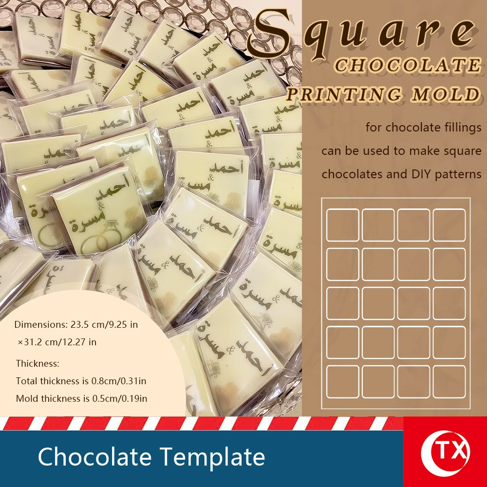 Acrylic Chocolate Transfer Template A4 Size, Round Chocolate Printing Mold with Base Support, Reusable Baking Tool for Arabic Ch