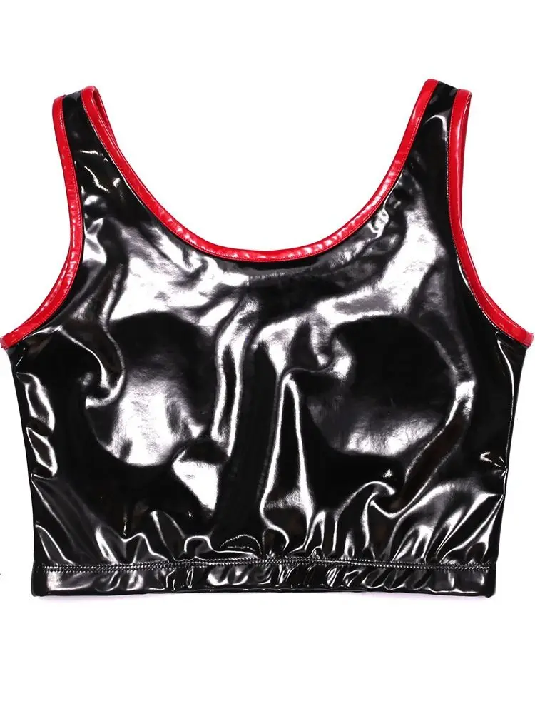 Hollow Out Bust Wet Look PVC Tank Bustier Top Shiny PU Leather Crop Tops Hot Sexy Clubwear Tights Cosplay Croptop Camis Vest