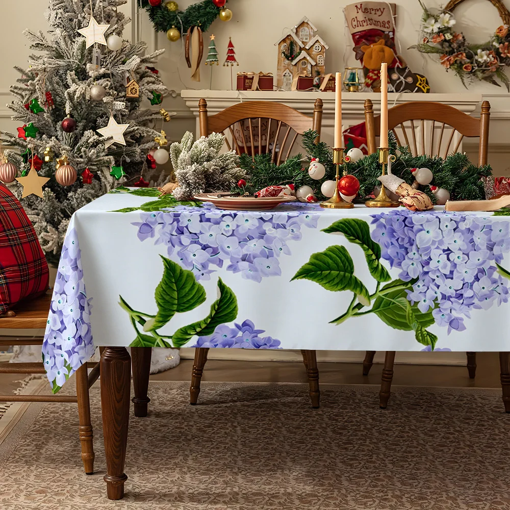 Navy Daisy Floral Foliage Table Cloth Waterproof Tablecloth Spill Proof Table Cloth, Wipe Clean Table Cloth for Dining Camping