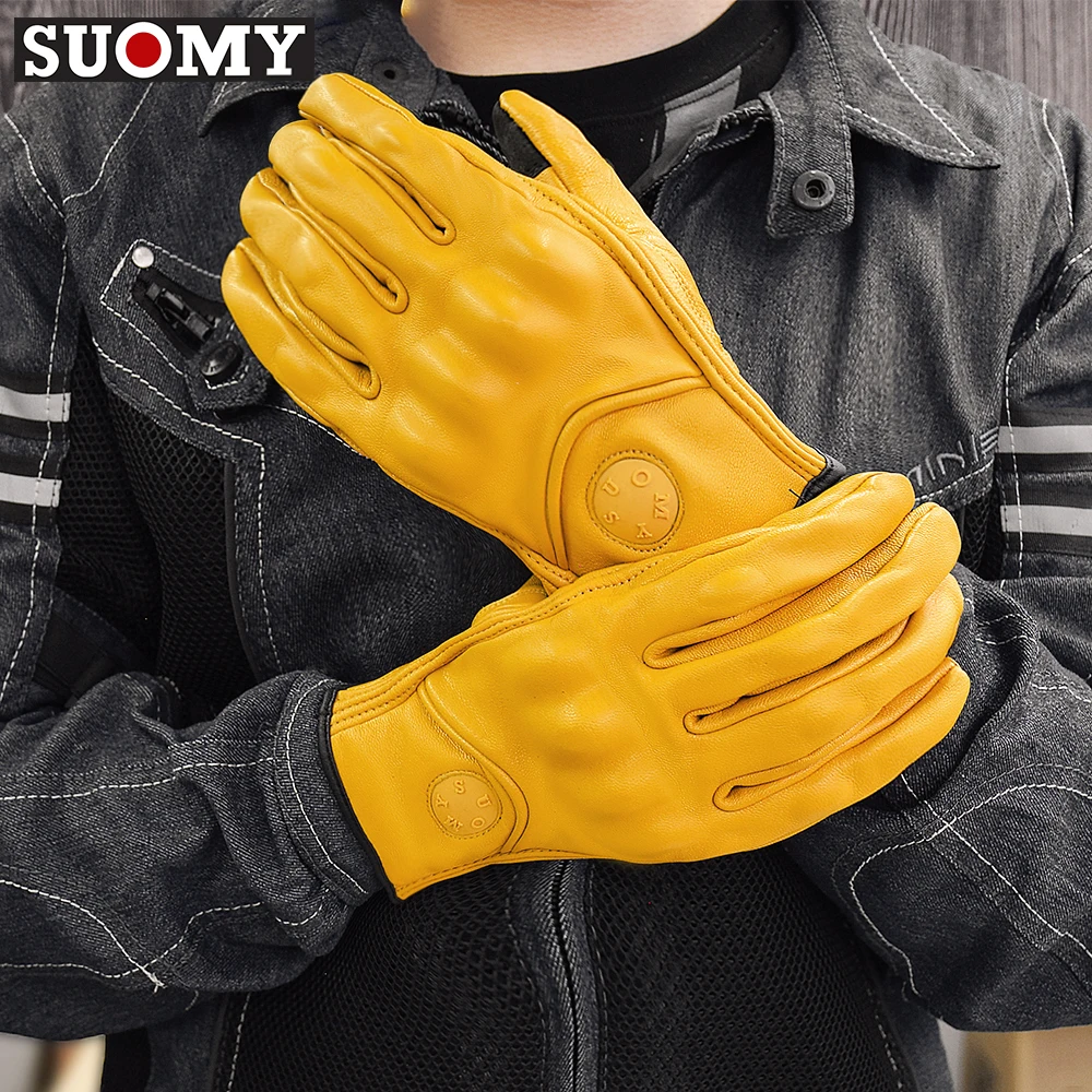 

Suomy Vinatge Goatskin Motorcycle Gloves Summer Unisex Perforated Retro Leather Motorbike Motocross Glove Moto Gloves Leather