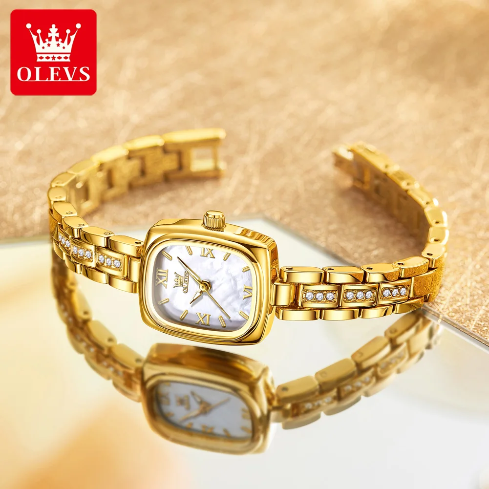 OLEVS 3695 Women Watches Elegant Original Tonneau Quartz Watch Diamond Stainless Steel Watch For Woman Square Watch Reloj Mujer