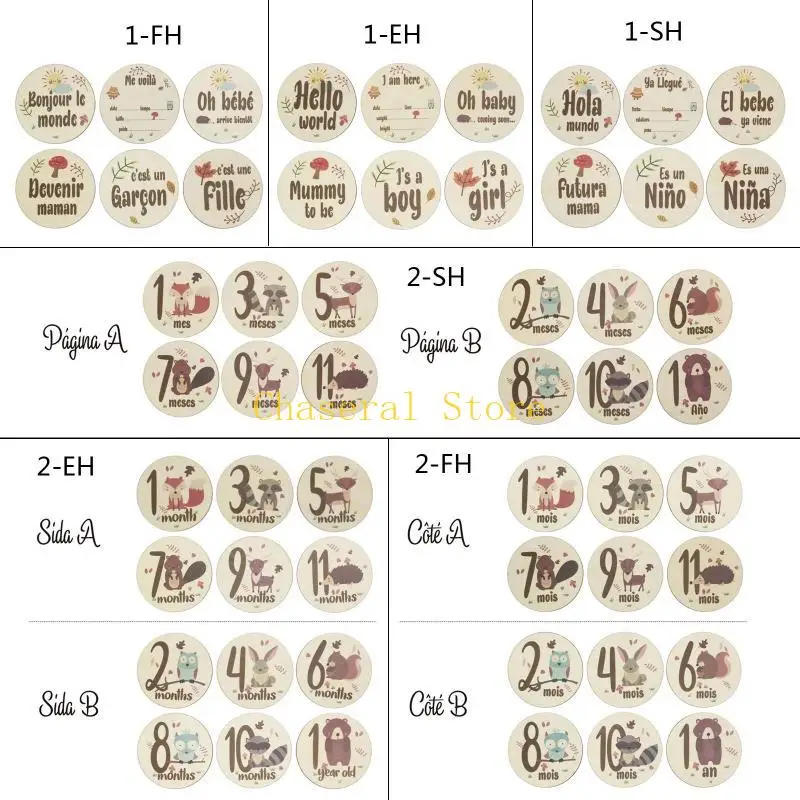 

E7CE 6 PCS Cartoon Cartoon Animal Printed Пол/месяц деревянные карты детские деревянные карты