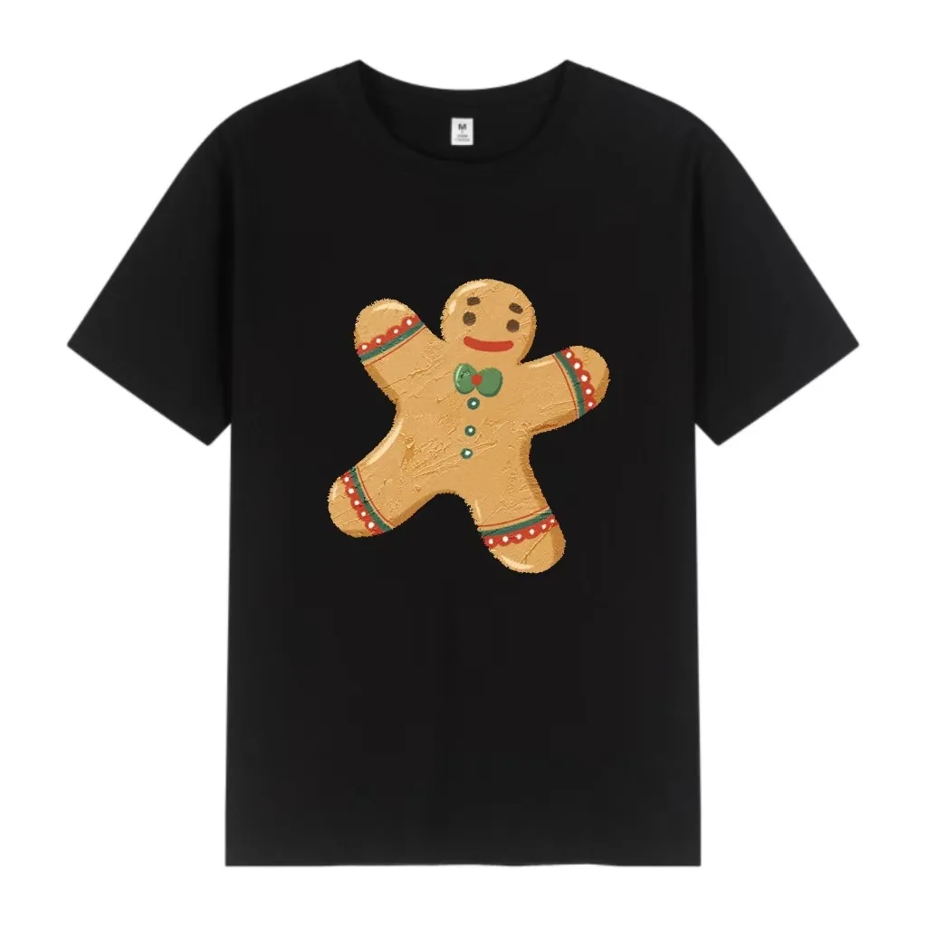 

Рождественская женская свободная и удобная футболка с короткими рукавами и пряничным принтом, одежда для новогодней вечеринки больших размеров