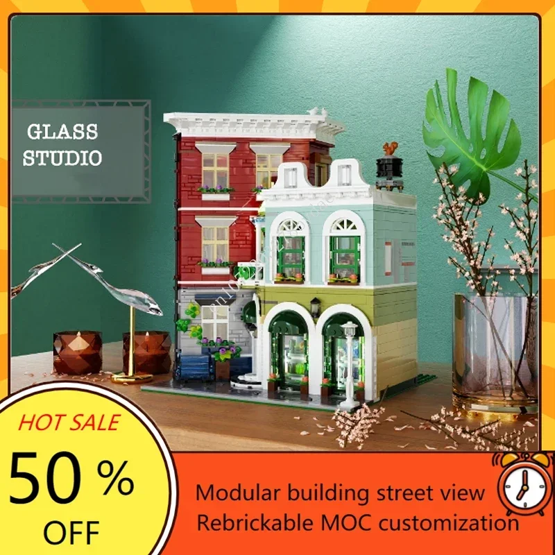 

3220PCS Customized MOC Modular Glass Studio Street View Model Building Blocks Technology Bricks DIY Assembly Toys Kids Gifts