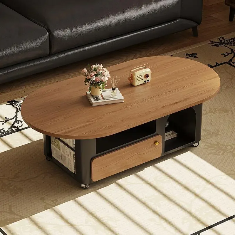New Chinese minimalist solid wood coffee table living room household small apartment medieval oval coffee table table