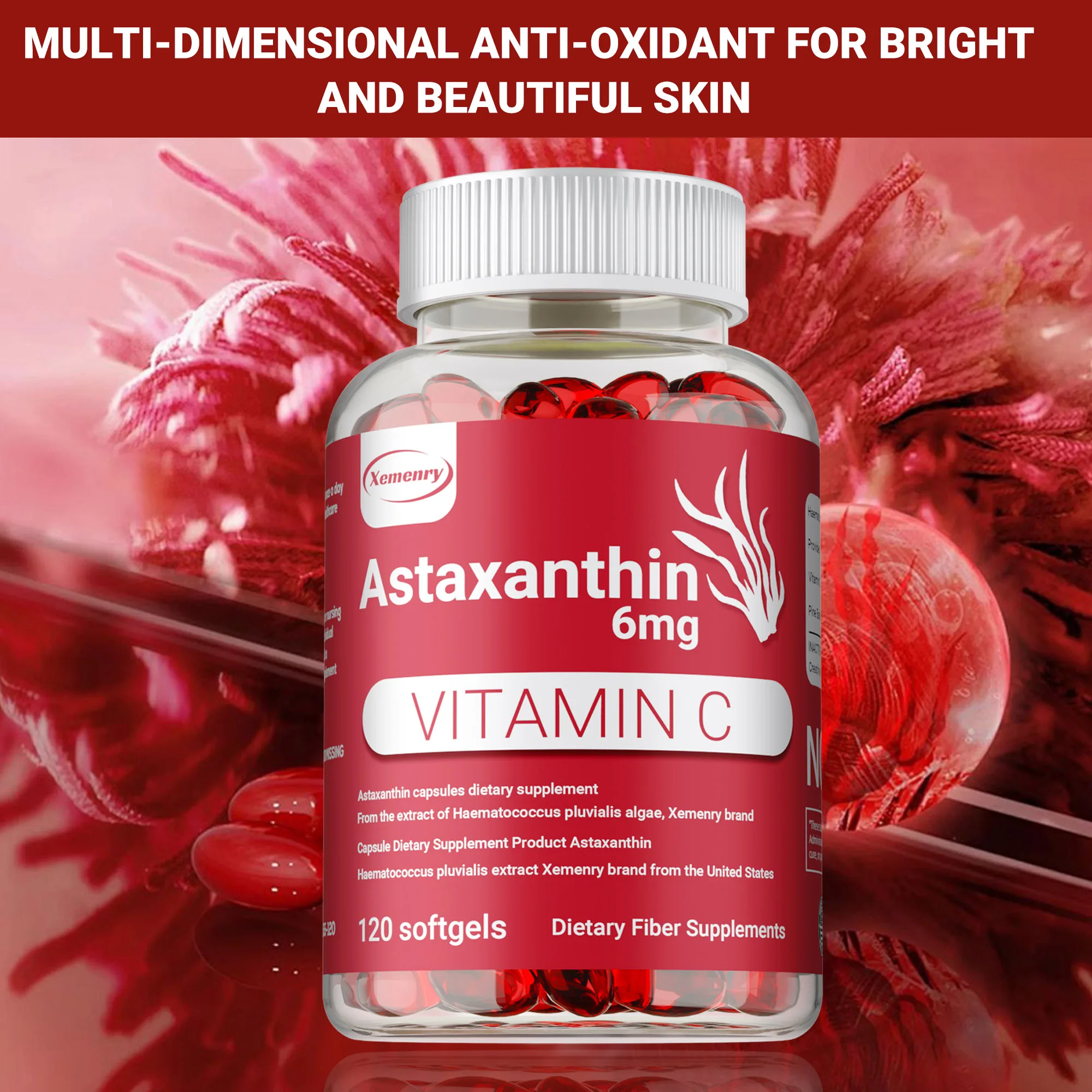 

Astaxanthin and Vitamin C - Repair Cell Function, Boosts Energy, Promotes Heart And Brain Cell, Antioxidant, Brightens Skin Tone