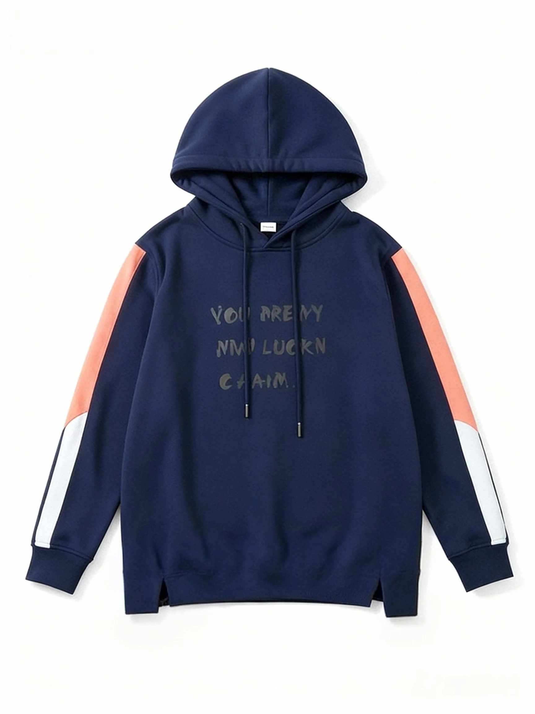 

Мужская спортивная хлопковая толстовка с длинными рукавами, повседневная верхняя одежда, высокоэластичная, с цветными вставками, раздельным дизайном и принтованным надписью