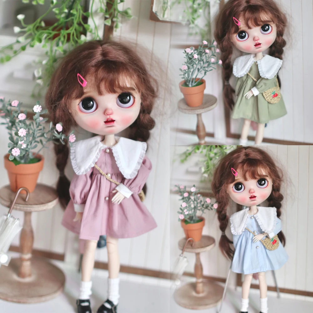 

Детская игрушка ручной работы, модель 1/6 года, ob24, Одежда для кукол azone blyth, свободное облегающее платье с зеленым воротником, 1 шт.