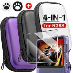 4 IN 1 Case+Glass for R36S Game Console Portable Storage Bag Screen Protector Tempered Glass Film with Joystick Thumb Grip Caps