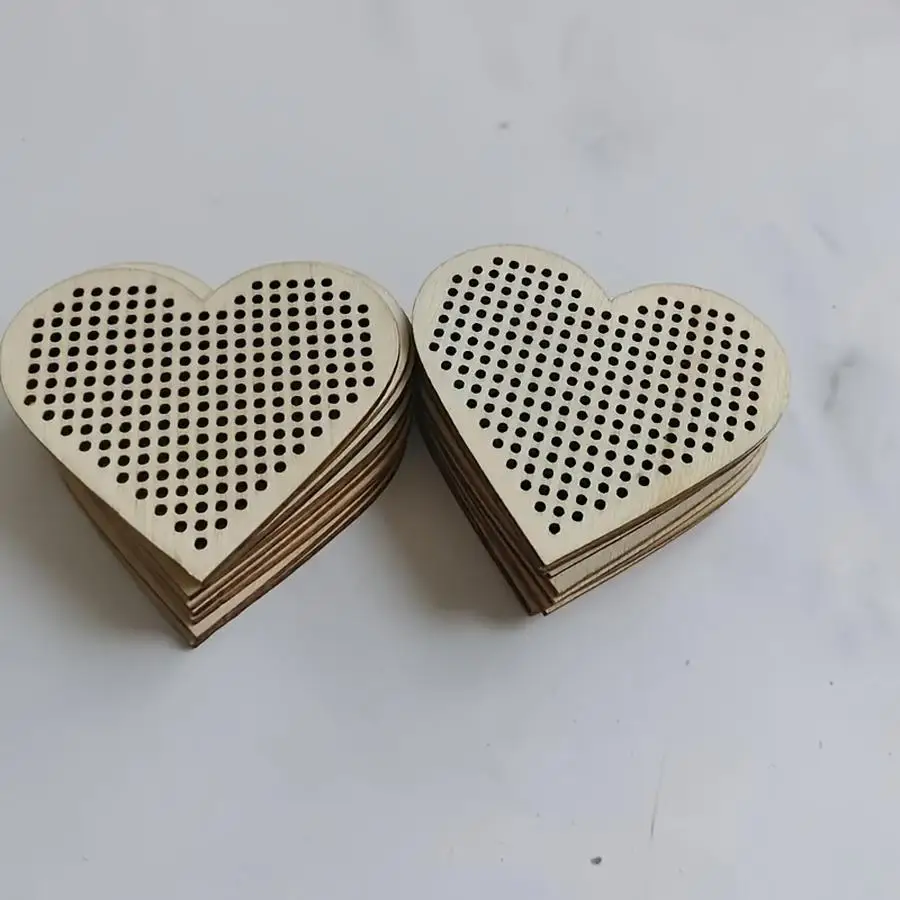 1/5/10/20/50/100pcs Items, heart-shaped wooden cross-stitch pendant—wooden craft item, used for handmade decorations and DIY cro