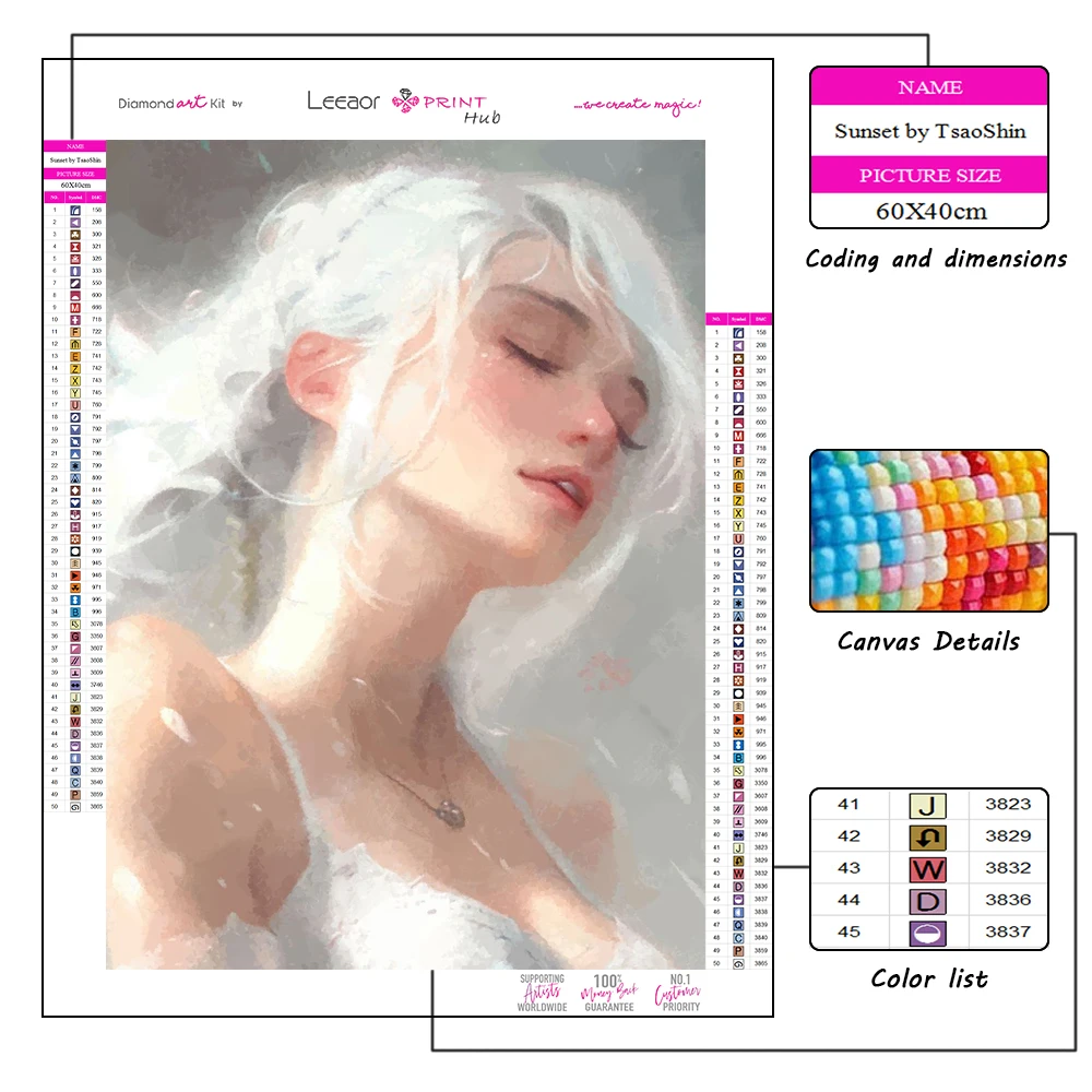 5D Anime Girl Diamond Painting White Hair Dream Full Rhinestone Mosaic Embroidery Cross Stitch Kit Home Decor Gifts ダイヤモンドアート