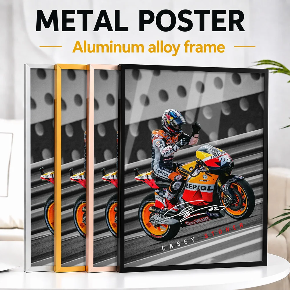 Casey Stoner MotoGP Metal Poster With Aluminum Alloy Frame Personalized Photo Monochrome Action Style Wall Art For Home Office
