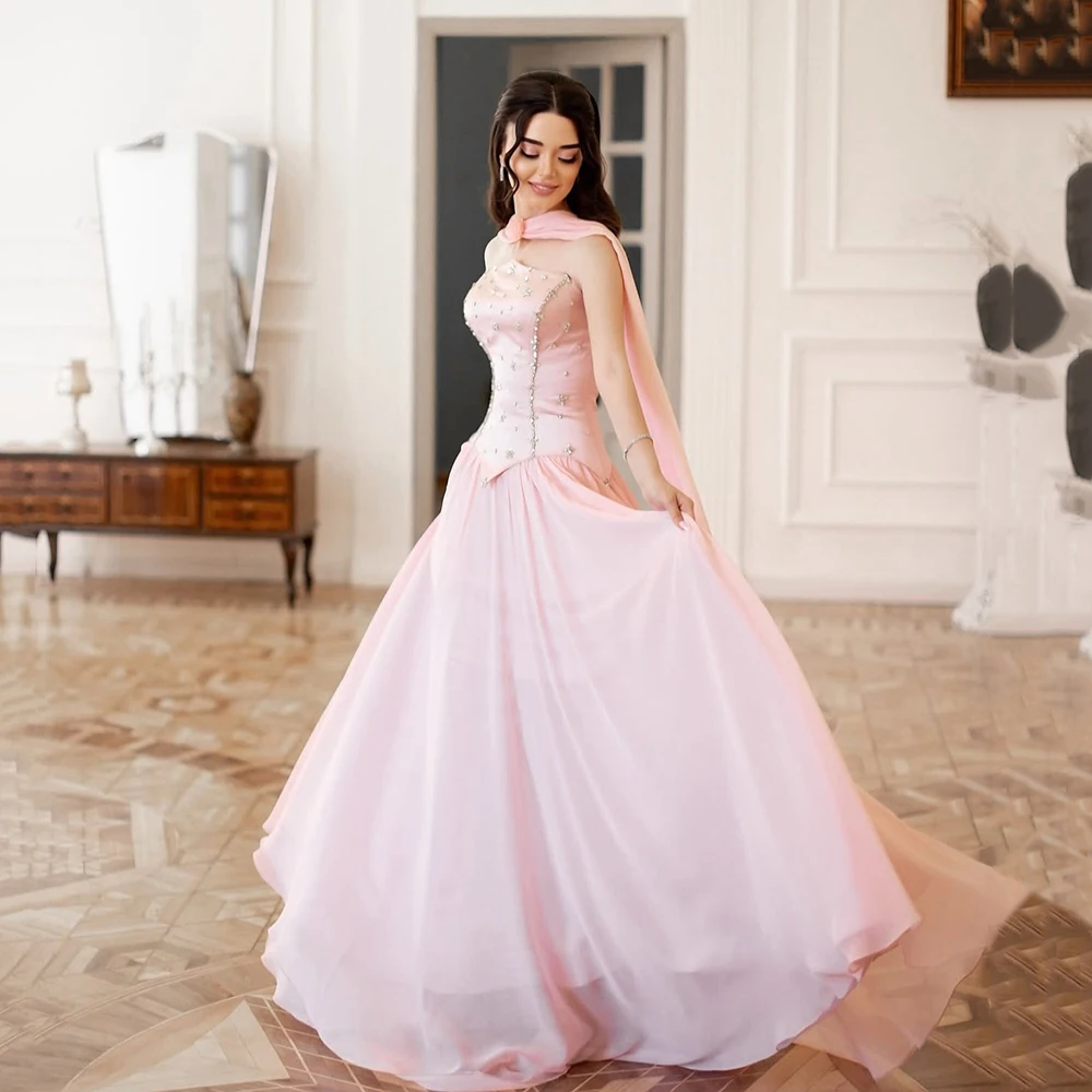 

Msikoods Customized Pink Evening Dresses 2025 Strapless Beaded Birthday Dress Elegant Prom Dress Formal Wedding Party Dress