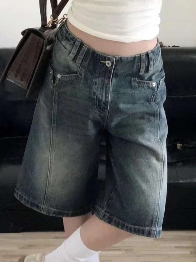 جديد 2025 Y2K شورت دينم نسائي عتيق فضفاض عالي الخصر كوري واسع الساق جورت جينز غير رسمي كبير الحجم مغسول ملابس الشارع الشهير صيفية