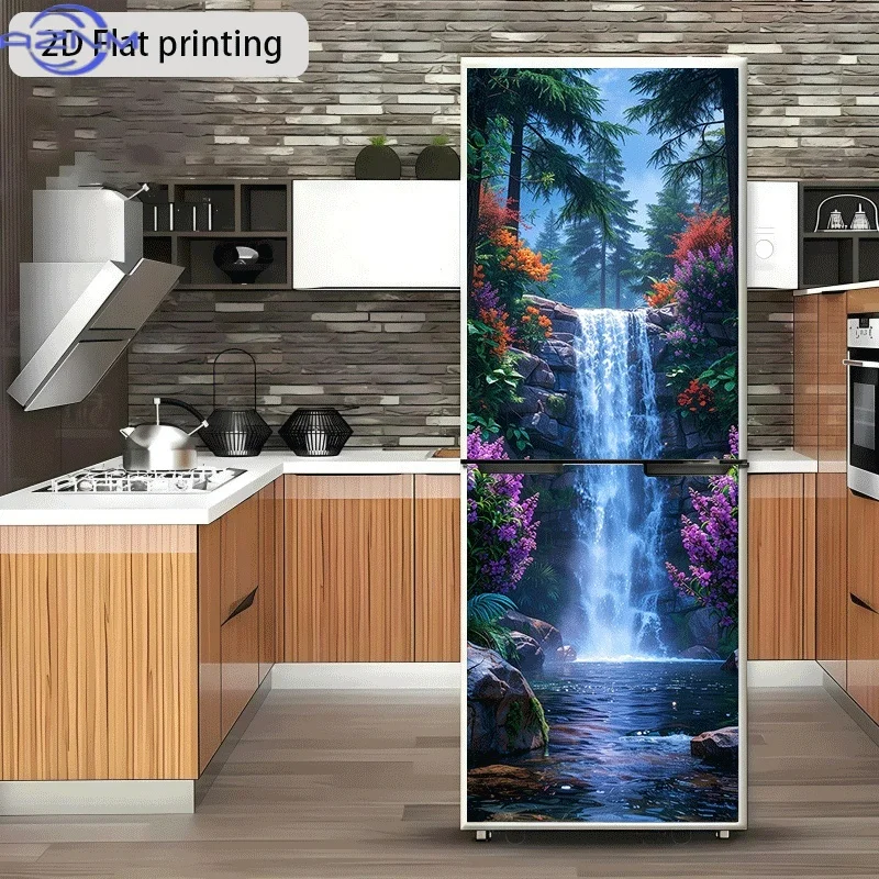 Refrigerator Sticker 60 X 180 Cm Cui Valley Flying Waterfall Flowing Fragrance Theme Design Wall Sticker Self-Adhesive Suitabl