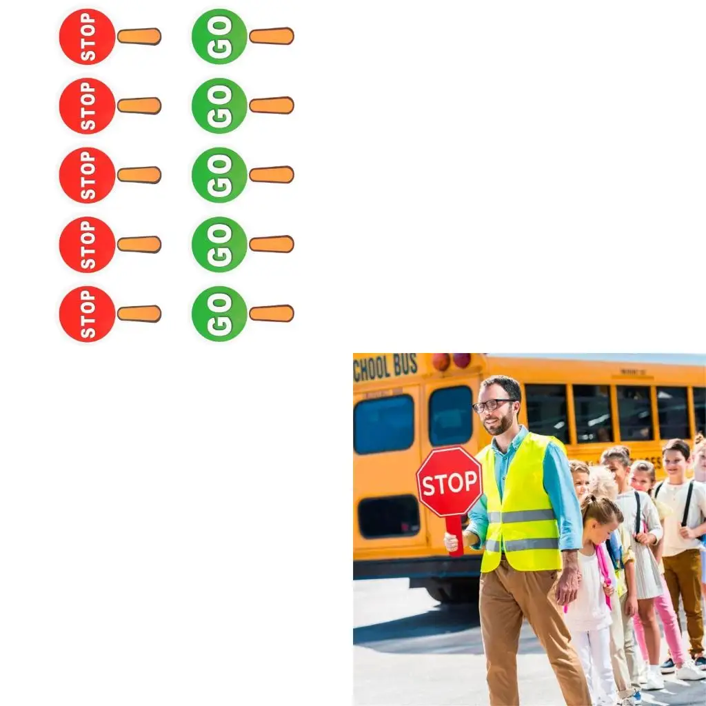 Reversible Stop and Go Directional Sign Pack of 10 Handheld Crossing Guard Stop Sign for Construction Safety