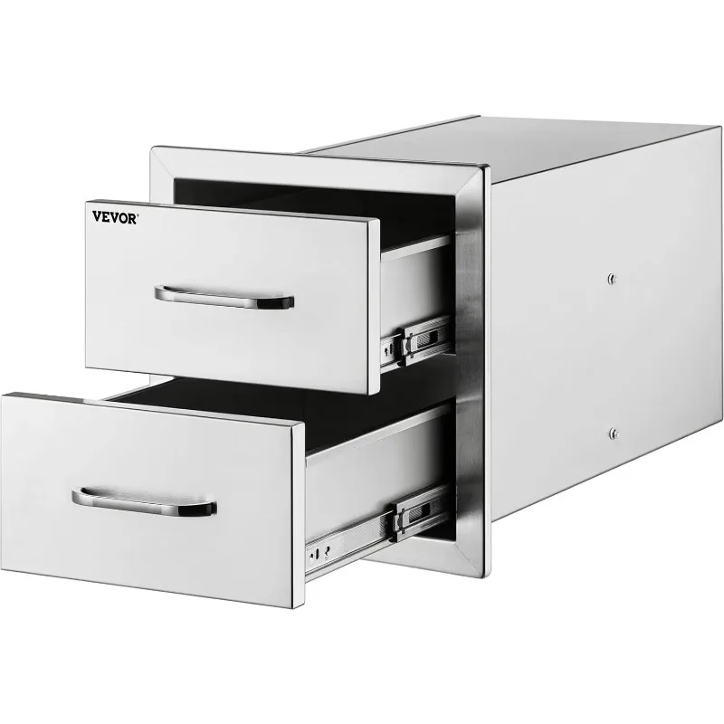 Outdoor Kitchen Drawer Recessed Double Drawer Stainless Steel with Handle Double Access Storage