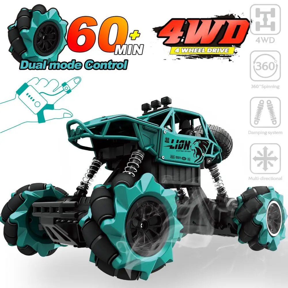 

4DRC Alloy Drift RC Car 360° Rotating 4WD 2.4Ghz Gesture Sensor Control Monster Truck,All Terrains Crawler RC with 2 Battery