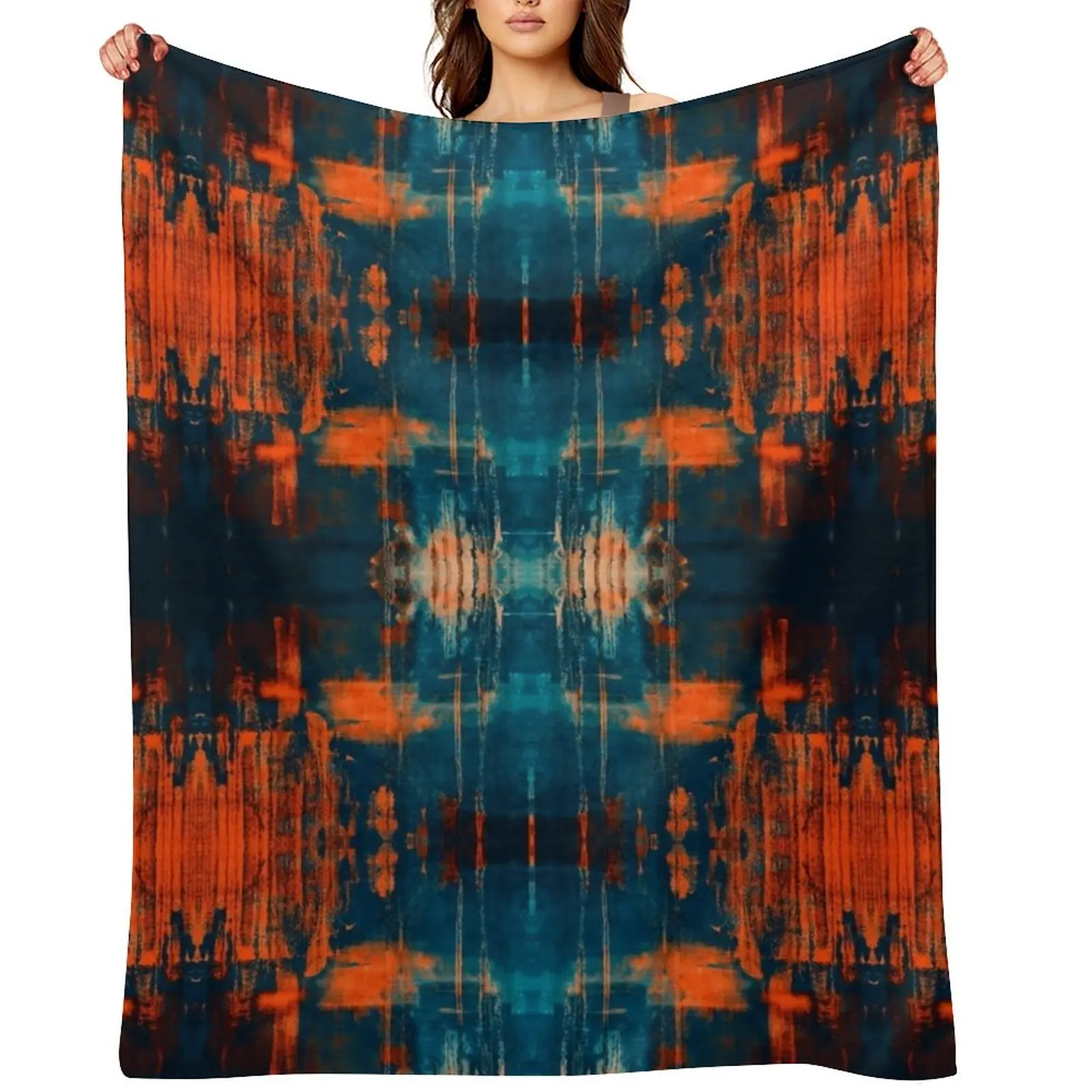 

Grunge burnt orange, teal, blue, navy , orange, and black painting grafitti abstract art print Throw Blanket anime Blankets