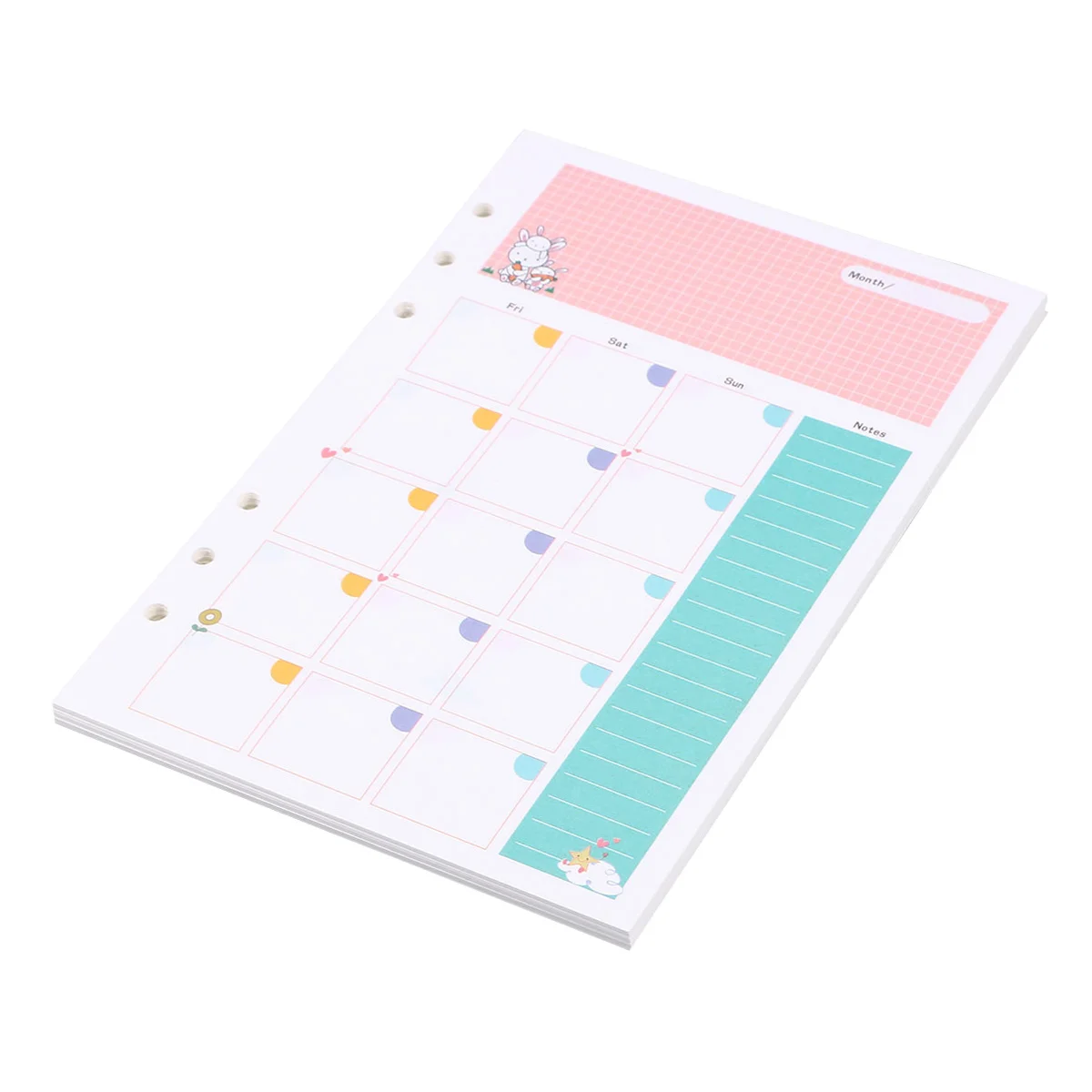 2pcs Colorful A5 Size 6 Holes Loose Leaf Paper Filler Paper Refills for Spiral Notebook Monthly Planner Notepad (Monthly Plan Pa