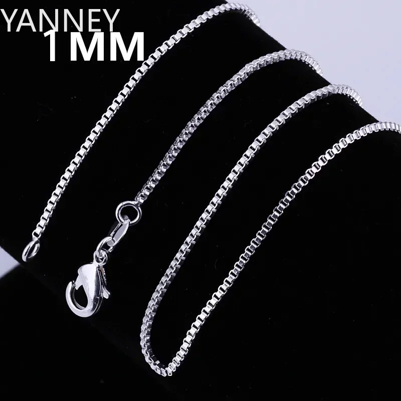 

Hot classic 1MM Box chain 925 Sterling Silver Necklace 18 inches For Women man Fashion party Jewelry Holiday gift wholesale