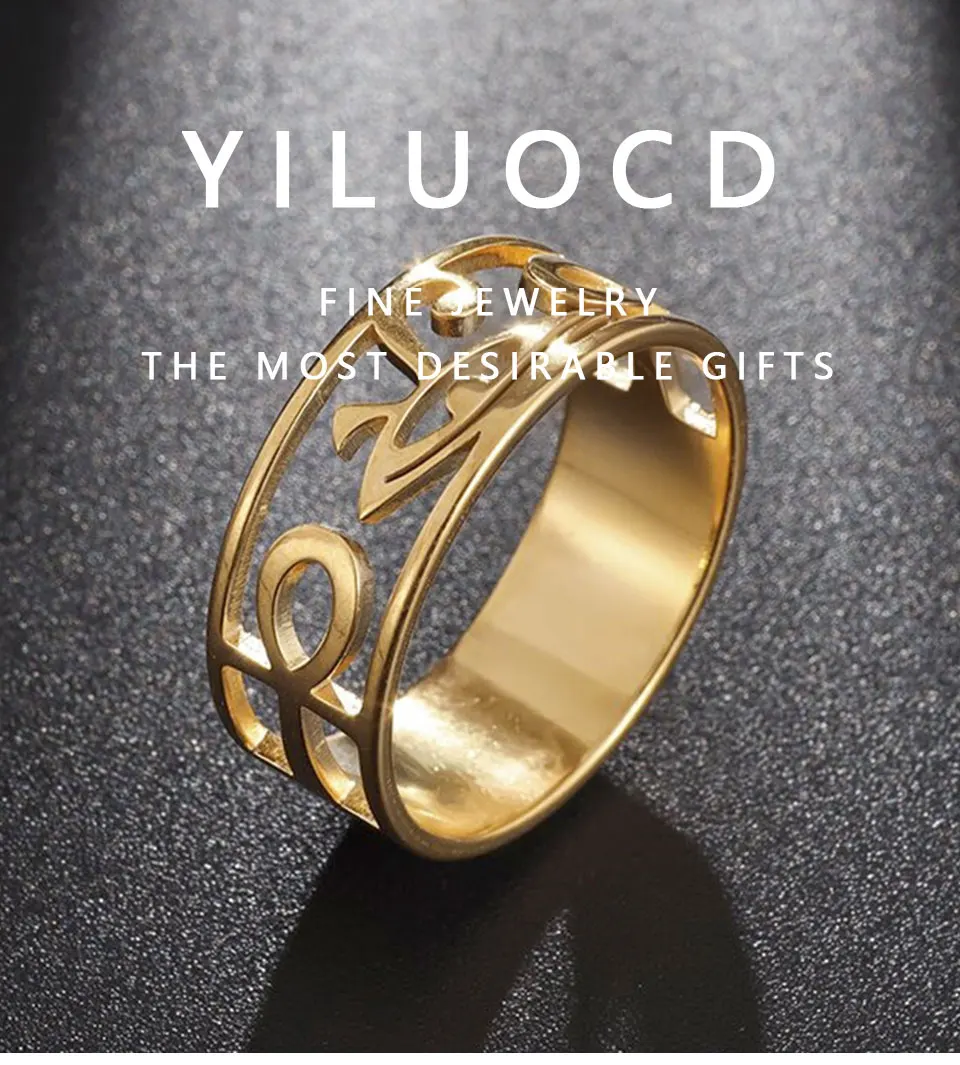 YILUOCD Edelstahl Antikes Ägypten Ra Udjat Ring Auge des Horus Ankh Kreuzring für Frauen Schutz Amulett Ägyptischer Schmuck – Detail 1