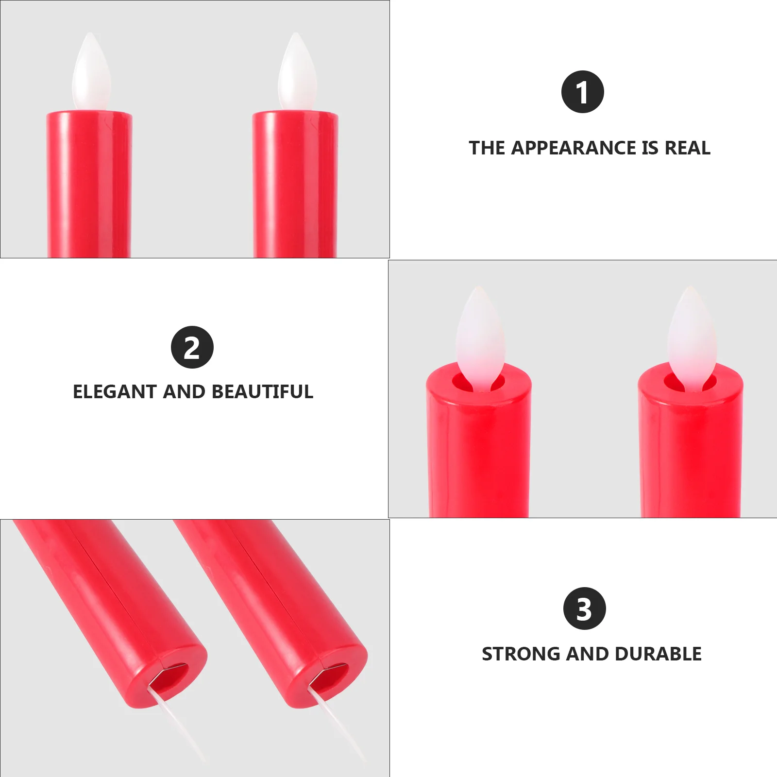 Candele a LED senza fiamma sottili e luminose Luci decorative tremolanti senza fumo per la festa nuziale domestica Bambini Rosso sicuro