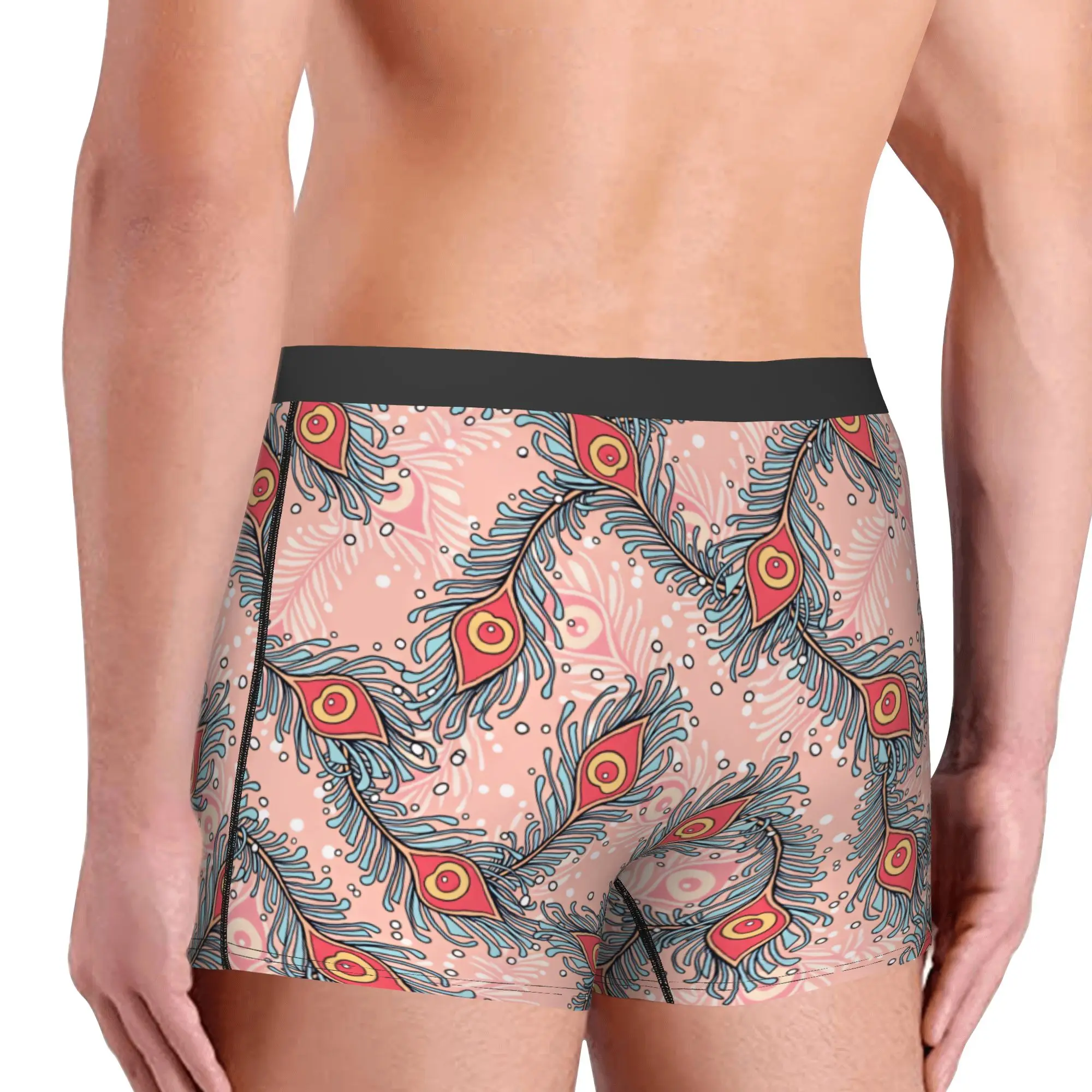 Fashion Peacock Feathers Seamless Pattern Boxers Shorts Panties Male Underpants Comfortable  Briefs Underwear