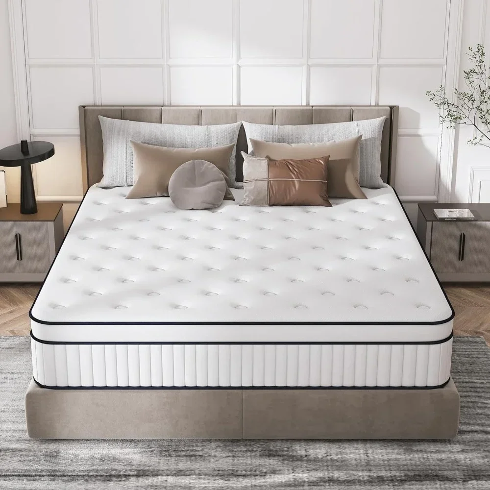 

King size Mattresses 12 Inch, Medium Firm, Upgraded Strength Hybrid with Pocket Spring and Soft Foam, Mattresses